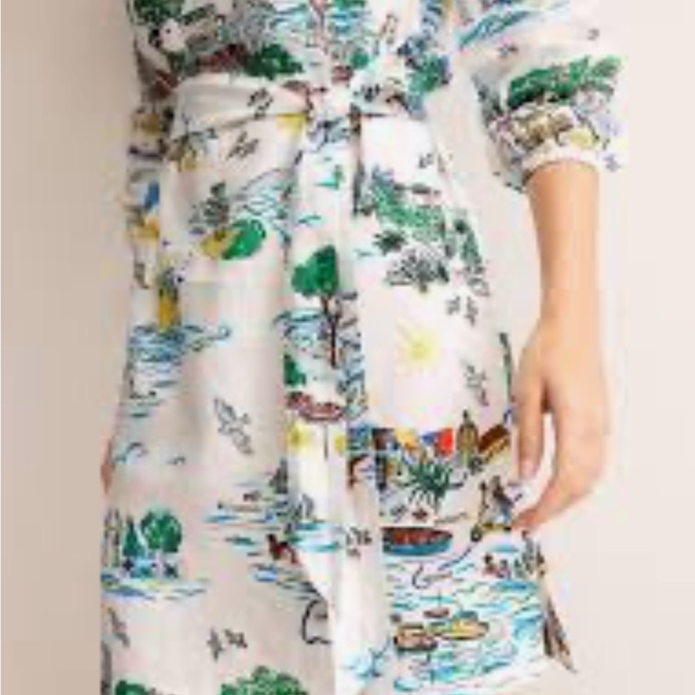 Boden linen dress NWT Cleo tunic dress US 6 Amalfi Italy scenery on ivory linen - Picture 12 of 12